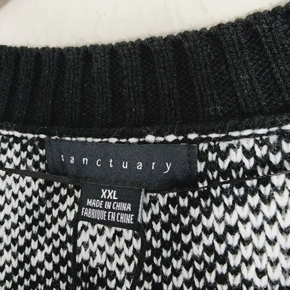 Sanctuary Warms My Heart Houndstooth Cardigan Sweater Black White 2X NWT - Picture 5 of 9